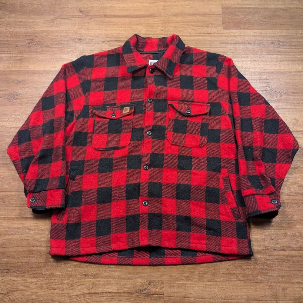 Vintage Big Bill Wool Blend Buffalo Plaid Shirt Jacket Mens XL Red Black Canada
